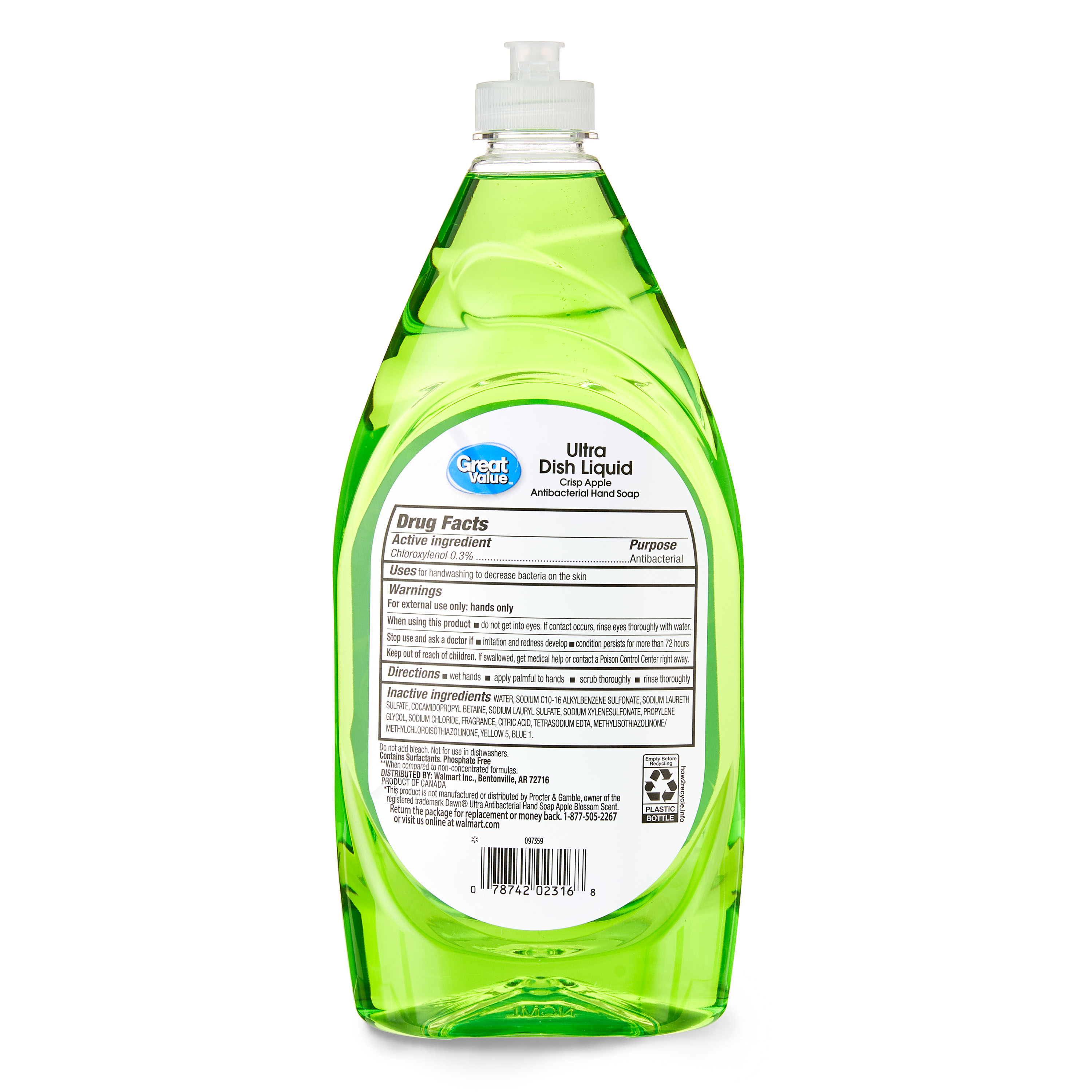 Great Value Ultra Antibacterial Dish Liquid, Crisp Apple, 6 Pack photo 6