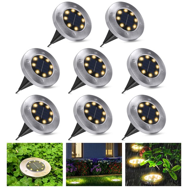 Luces solares impermeables para exteriores y jardines, lámparas solares LED, 8 piezas, color blanco cálido JFHHH pequeña