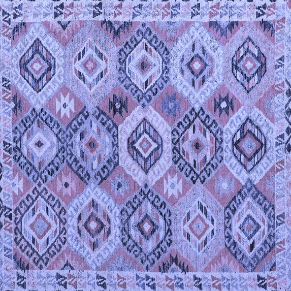 Ahgly Company Machine Washable Indoor Square Southwestern Blue Country Area Rugs, 4' Square