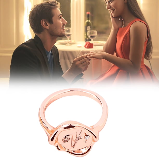 Anillos para mujer, regalos para mujer, anillo de 26 flores con letras inglesas, pulsera de diamantes de oro rosa, anillo de pareja con letras, pendientes de aleación
