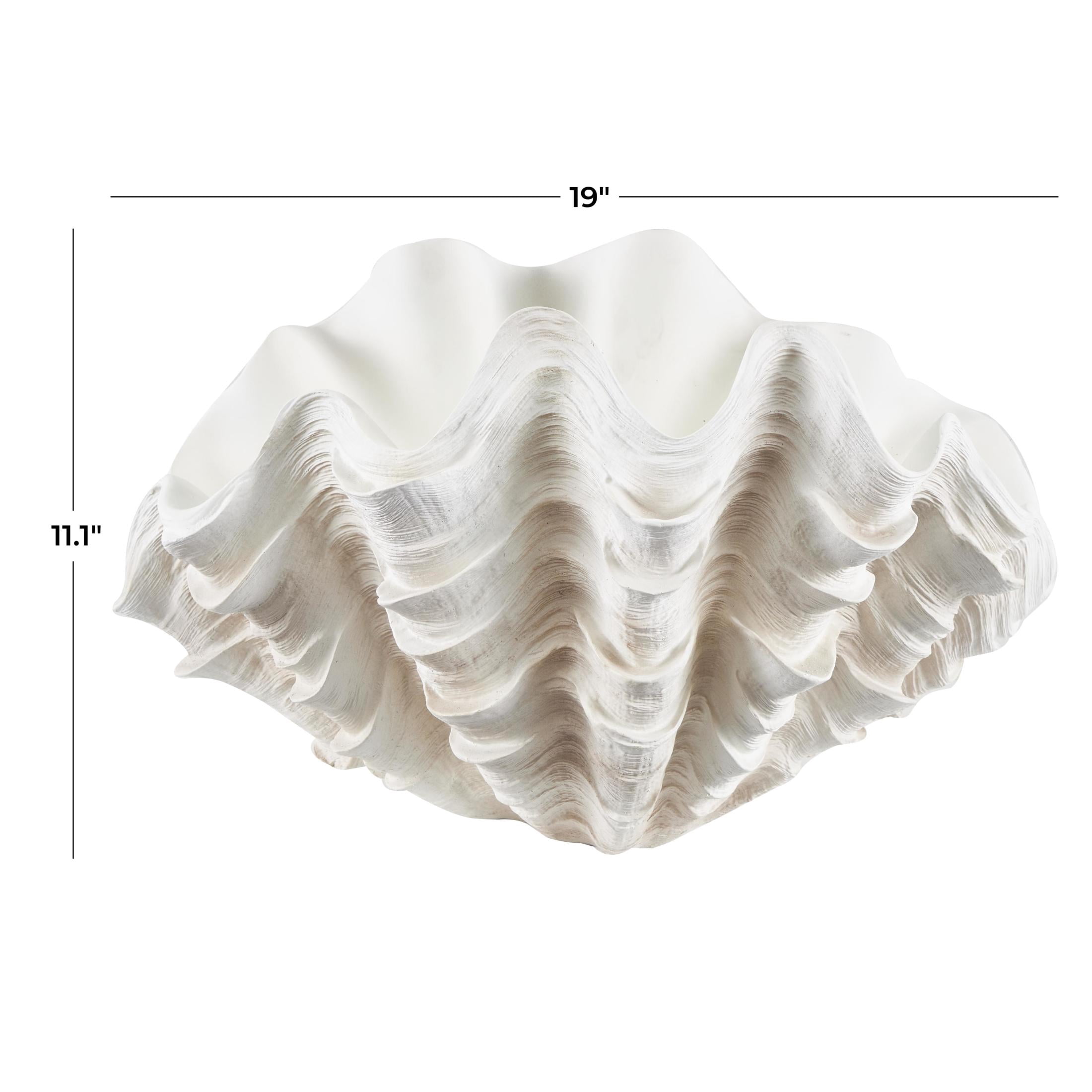 19" x 11" Cream Resin Textured Shell Sculpture, by DecMode