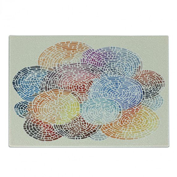Colorful Cutting Board, Abstract Mosaic Style Blots Spots Dots Watercolor Circular Illustration, Decorative Tempered Glass Cutting and Serving Board, Small Size, Multicolor, by Ambesonne