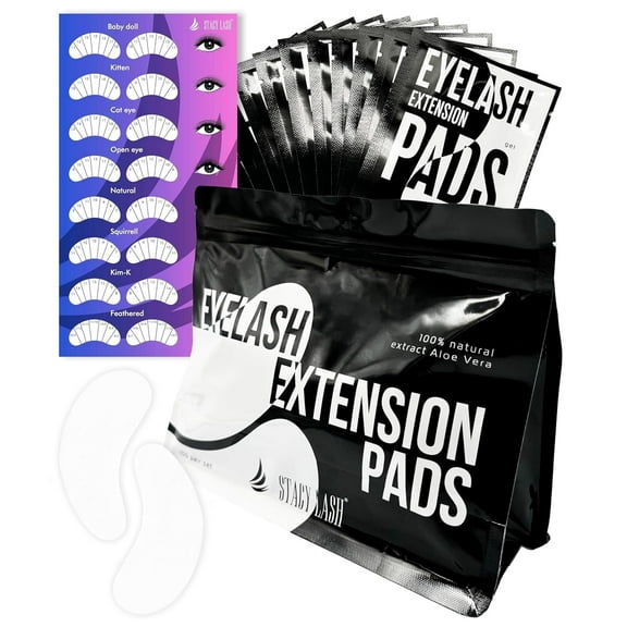 100 Pairs Set Premium Under Eye Gel Pads for Eyelash Extension - Lint Free Patches with Vitamin C and Aloe Vera by Stacy Lash supplies and Beauty tools - Hydrogel Eye Pads - Skin Moisturizes