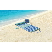 Mainstays Rollable Polyester Beach Mat with Built- in Padded Pillow, Cool Stripe, 34" x 64"
