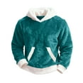 thumbnail image 4 of Flannel Hoodies for Men Warm Long Sleeve Fluffy Fuzzy Pullover Thick Solid Color Casual Hoodies Sweatshirts Weighted Thermal Winter Clothes with Pocket Turquoise S, 4 of 4