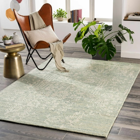 Hauteloom Linabuan Wool Living Room, Bedroom Area Rug - Beige, Green - 2' x 3'