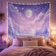 thumbnail image 2 of Full Moon in Lavender Sky Over Snowy Forest and Frozen Lake, Dreamy Celestial for Night Sky Lovers, Mystical Wall Art Decor, Housewarming Gift, Tapestry Wall Hanging for Bedroom and Living Room, 2 of 7