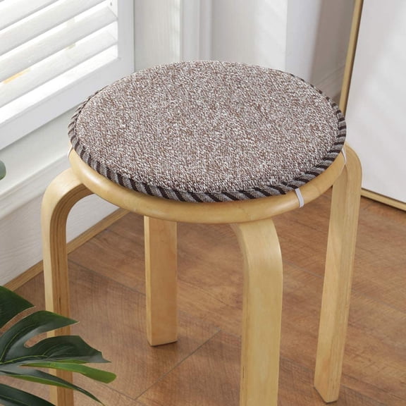 Nvzi Round Bar Stool Cushions,Non-Slip Seat Pad with Ties,Cotton Linen Stool Cover Breathable Chair Pad Cushion for Office Student Dining Chairs Brown 45x45cm(18x18inch)