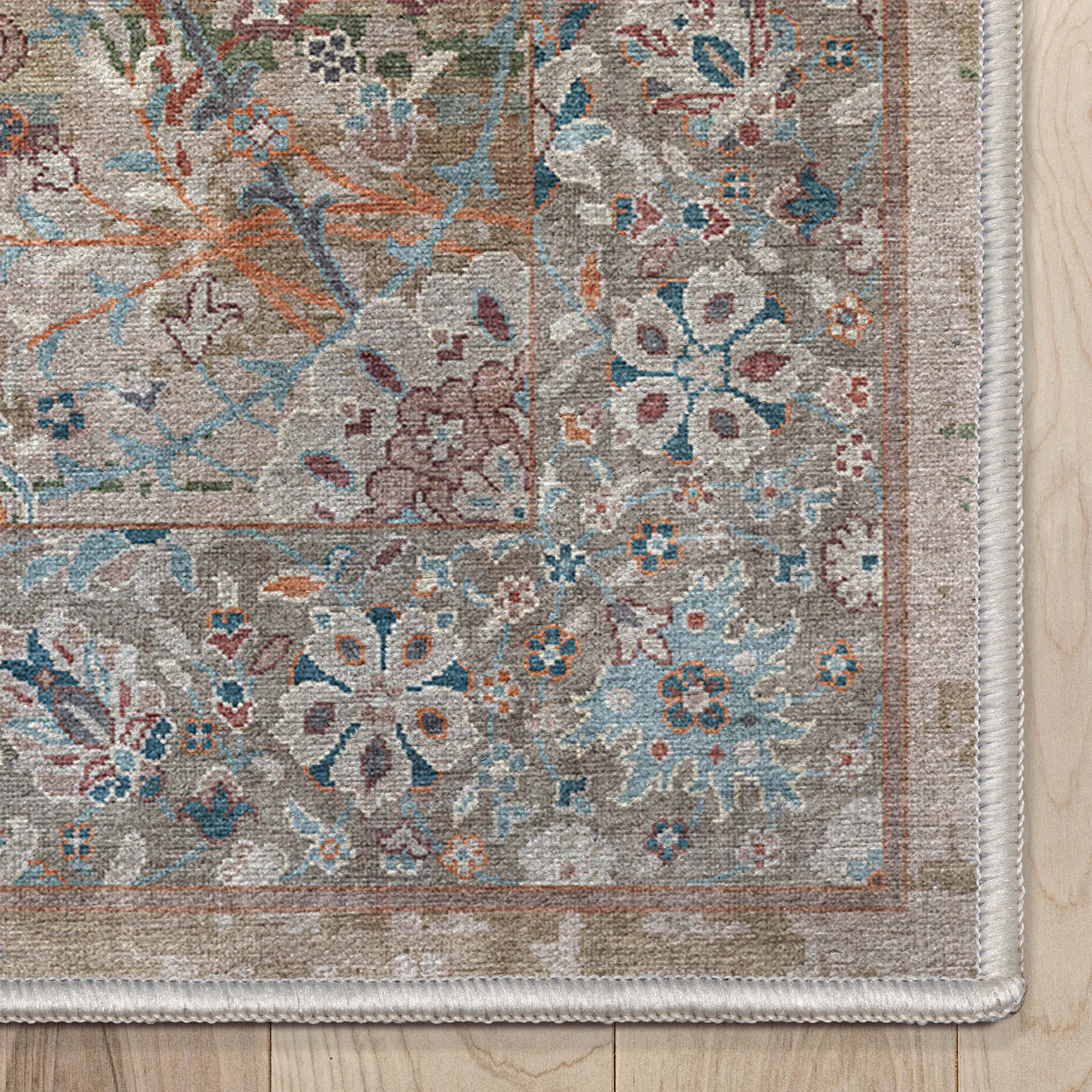 Well Woven Asha Emilia Vintage Persian Floral Blue 5'3" x 7'3" Machine Washable Area Rug