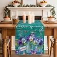 thumbnail image 2 of Table Runner - 48 Inch Long, Hello Spring Kitchen Dining Table Runner Dresser Scarves, Pastoral Purple Bottle Floral Dark Green Wood Farmhouse Decor for Coffee Tables Wedding Party Banquet, 2 of 8