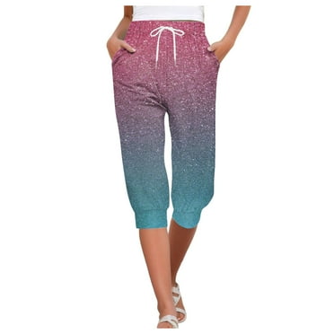 OJSFQUFP Free People Pants for Women Hot Pink Capris for Women Print Pants Bottom High Waist Drawstring Joggers for Workout Athletic Running S