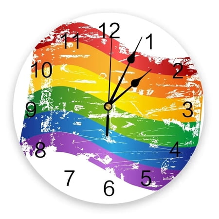 Flag Lgbt Pride 3d Wall Clock Modern Design Farmhouse Decor Kitchen Vintage PVC Round Clock Living Room Decoration(10 Inch)