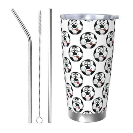 

Uemuo Happy Football Print Travel Coffee Mug 20oz Double-walled Car Cup Stainless Steel Insulated Tumbler Leak-proof Travel Cup Reusable Straw Car Cup-Straw Three-piece Set