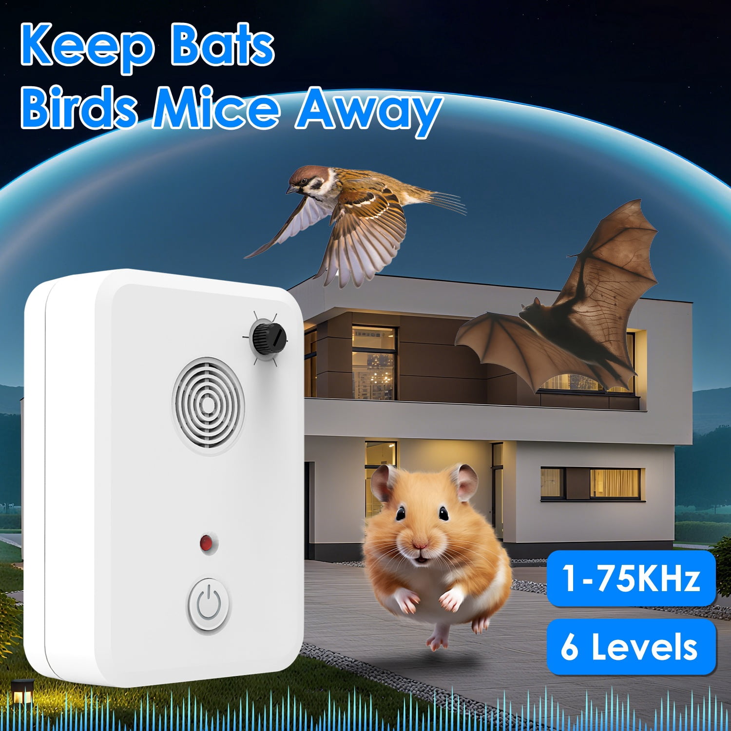 Moclever 4Pcs Ultrasonic Bat Repellent, Plug in Indoor Bird Mouse Repeller with 6 Adjustable Levels for Attic Garage Kitchen Warehouse, White