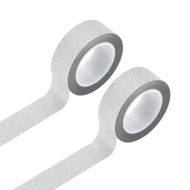 Uxcell 2 Rollos de Cinta Washi Brillante 0.6 Pulgadas x 11 Yardas Cinta Decorativa, Plateada