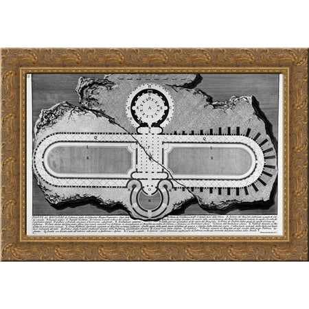 Hand Carved Marble Top - The Roman antiquities, t. 2, Plate XXI. Urn of marble found in the burial chamber above (figures carved from Barbault) 24x20 Gold Ornate Wood Framed Canvas Art by Piranesi, Giovanni Battista