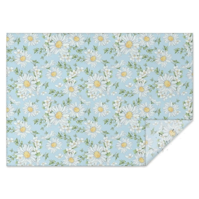 Blue Daisy Flower Tablecloth,Oil Proof Spill Proof Polyester Table Cover for Rectangle Tables,Foldable Table Clothes Cute Tablecloths for Birthday Picnic Wedding Tea Party Decorations