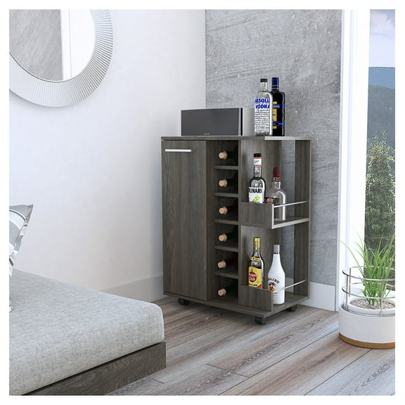 Bartlet 2-Shelf 6-Bottle Bar Cart with Carbon Espresso