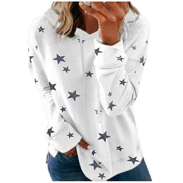 Women's Top New Star Printed Loose Hooded Sweater - Walmart.com