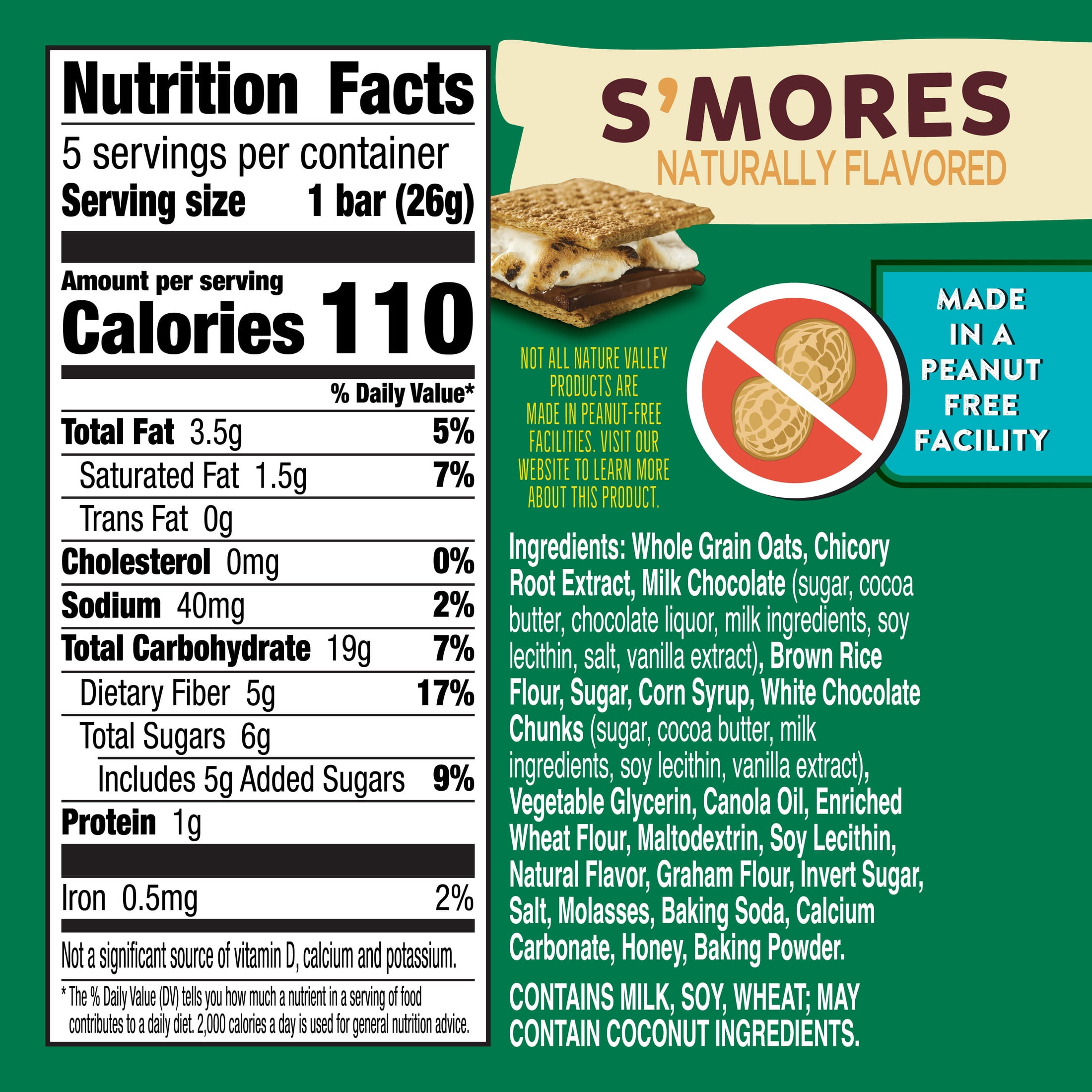 (12 pack) Nature Valley Peanut-Free Chewy Granola Bars, S'mores, 5 Bars, 4.6 oz
