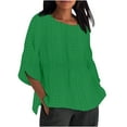 thumbnail image 2 of Quinlirra Womens Tops Clearance Under $5 Women's Summer Fashion Cropped Sleeves Round Neck Loose Shirt Blouse 3/4 Sleeve Tops, 2 of 6