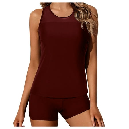 JDEFEG Swim Shorts Girls Long Bathing Control Two Suit Piece with Shorts Women Top Swimsuit Swimwears Tankinis Set Bikini Set S