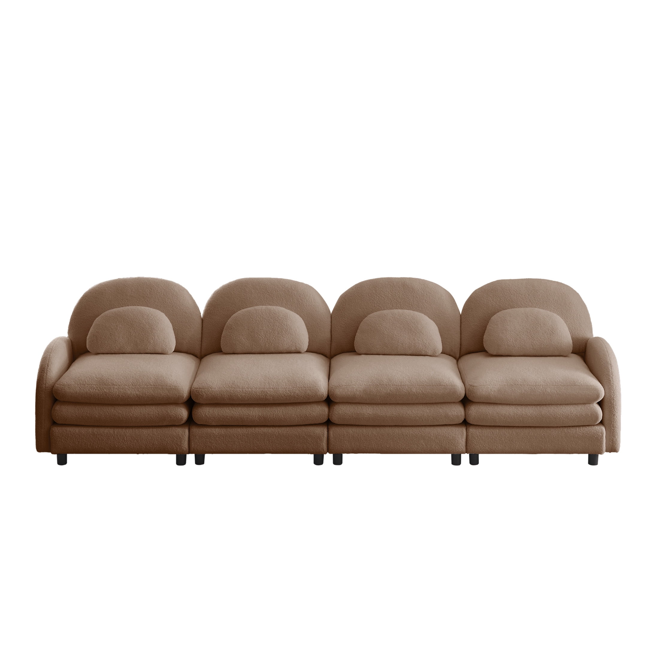 Noble House Windsor Teddy Fabric 4-Seater Sectional Sofa, Modular Cloud Couch with Lumbar Pillows, Camel