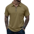 thumbnail image 2 of Hearthz Quarter Zip Men's Polo Shirts Short Sleeve Shirt for Men Collared Casual Work T Shirts Khaki XXXL, 2 of 7