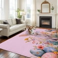thumbnail image 2 of Easter Bunny Area Rugs 5'x8', Washable Small Throw Rugs for Classroom Bedroom, Pink Rabbit Spring Flowers Leaves Rustic Plants Indoor Outdoor Rug Non-Slip Low Pile Carpet Runner Reversible Floor Mats, 2 of 8