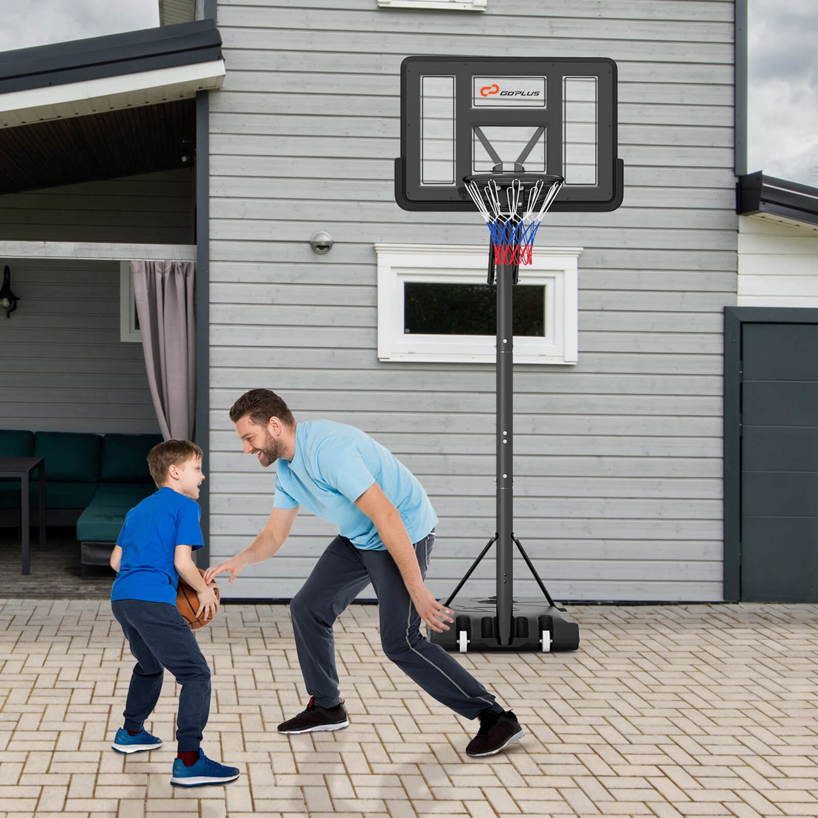 Costway 8ft-10ft Adjustable Height 44" Shatterproof Outdoor Portable Basketball System (Adult)