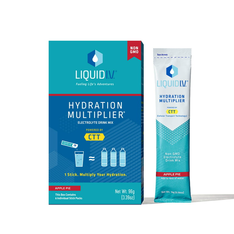 Liquid I.V. Hydration Multiplier Electrolyte Powder Packet Drink Mix, Apple  Pie, 6 Ct 