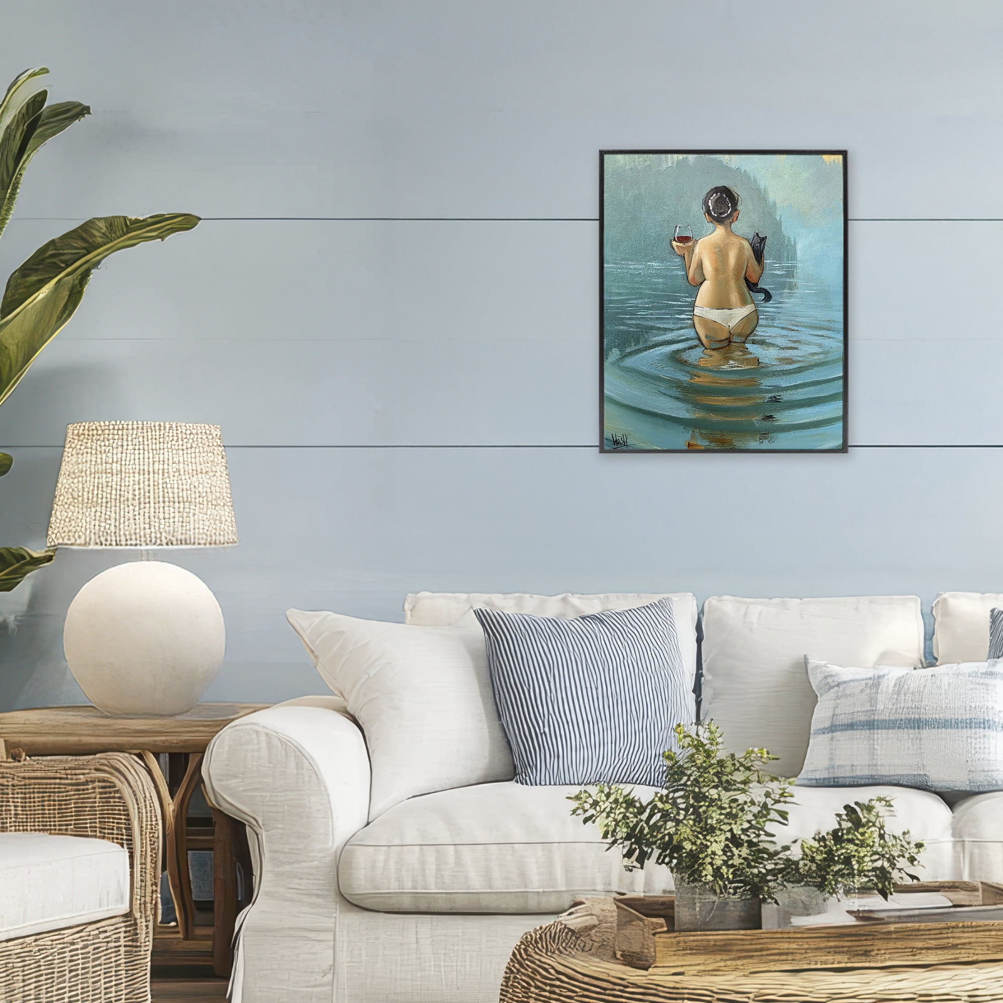 Stupell Industries Cat & Wine Dip At Twilight Black Framed Giclee Art, design by Ronald West