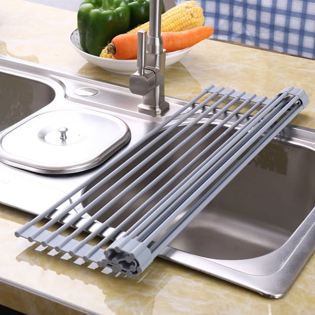 Rejilla de drenaje de silicona para cocina, multifuncional, para fregadero, persiana enrollable, cuenco, palillos, rejilla de acero inoxidable, plegable, para filtro de agua