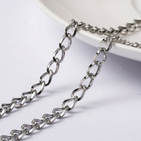 Tarnish Resistant 304 Stainless Steel Twisted Chain Curb Chains Unwelded with Spool Stainless Steel color 6x4x0.8mm about 32.8 Feet(10m)/roll