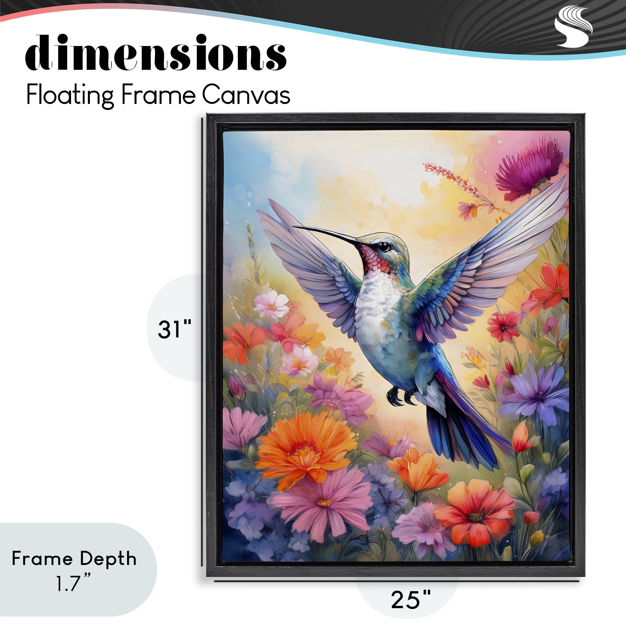 Stupell Industries Colorful Hummingbird in Bloom Black Framed Floater Canvas Wall Art, design by Creative Studio