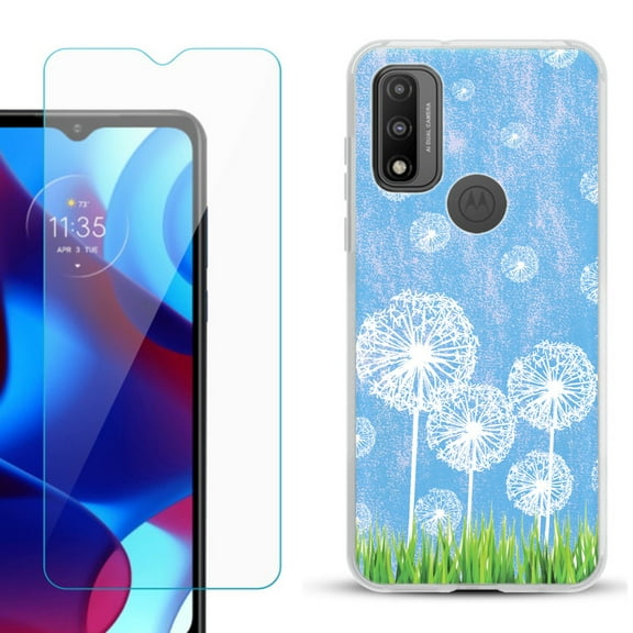 Slim-Fit Gel TPU Phone Case for Motorola Moto G Pure, with Tempered Glass Screen Protector, by OneToughShield ® - Dandelion Sky