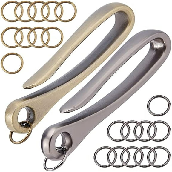 1 Box 2Pcs 2 Color Fish Hook Keychain Belt Clip for Keys Simple Keychain Clip with 20Pcs Brass Jump Rings U Hook Key Loop Pocket Clip for Men Wallet Chain Accessory