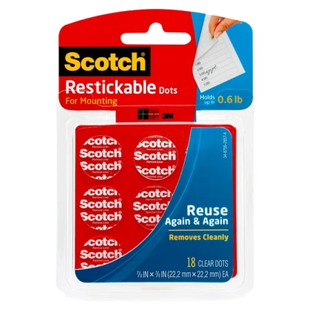 Scotch Restickable Dots 7/8 in. x 7/8 in., Clear,