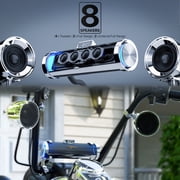 GoHawk RD88-S42 All-in-One Built-in Amplifier 600W Waterproof Bluetooth Motorcycle Stereo 8 Speakers Soundbar for Harley ATV 4 Wheeler Chrome