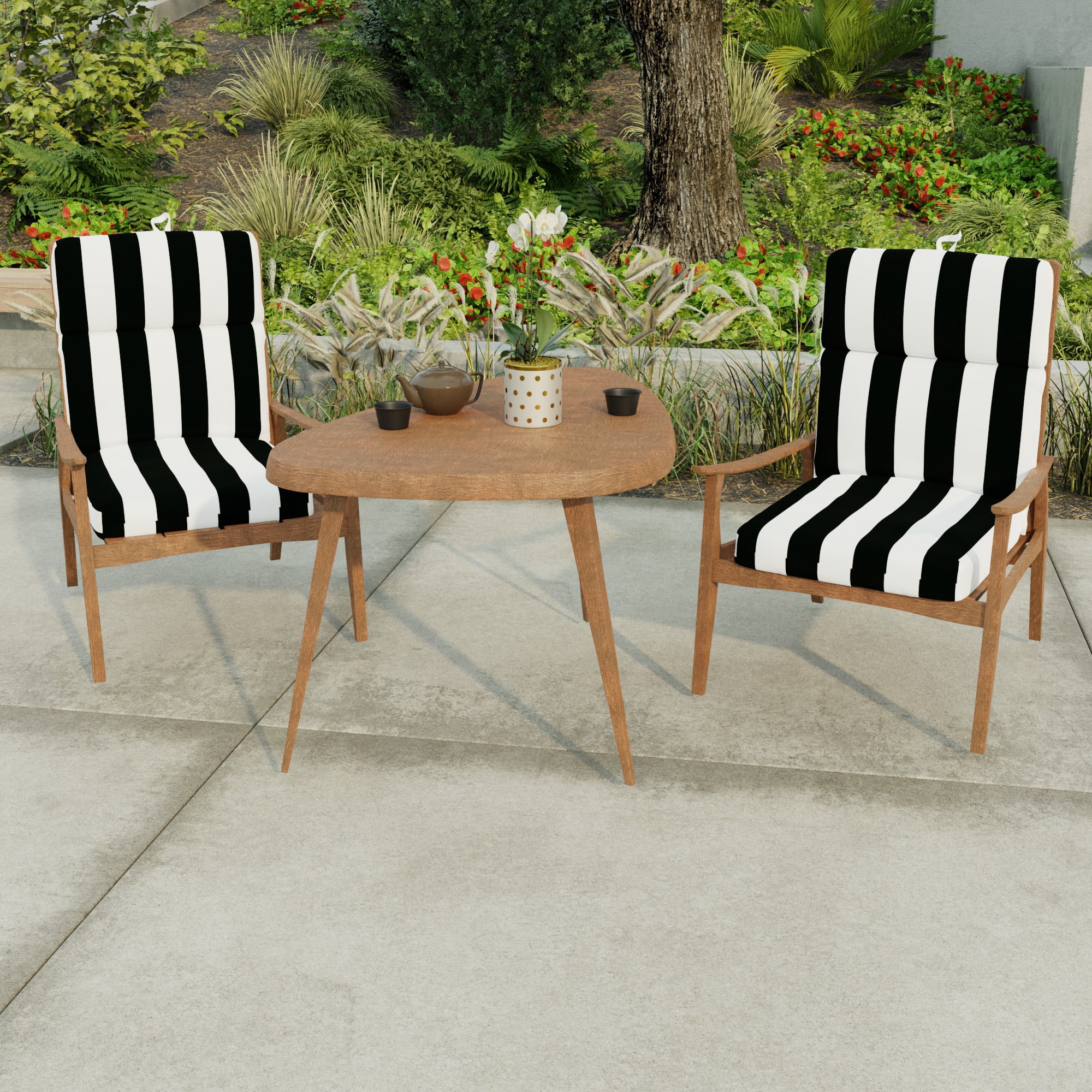 Jordan Manufacturing 44" x 22" Cabana Black Stripe Rectangular Outdoor Chair Cushion with Ties and Hanger Loop