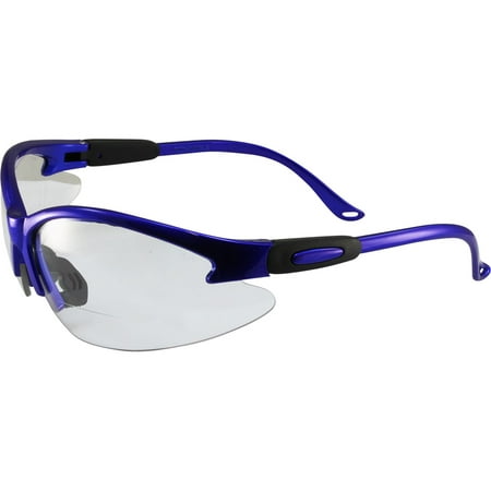 

Global Vision Contender Bifocal Safety Glasses for Men or Women Blue Frame with Clear Lens ANSI Z87+ 1.0 to 2.5 (1.00)