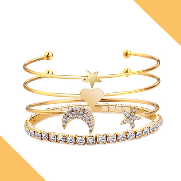 OFFIGAM 4-Piece Crystal Bracelet Jewelry Set for Teen Girls, Golden Alloy, for Graduation and -Term Wear