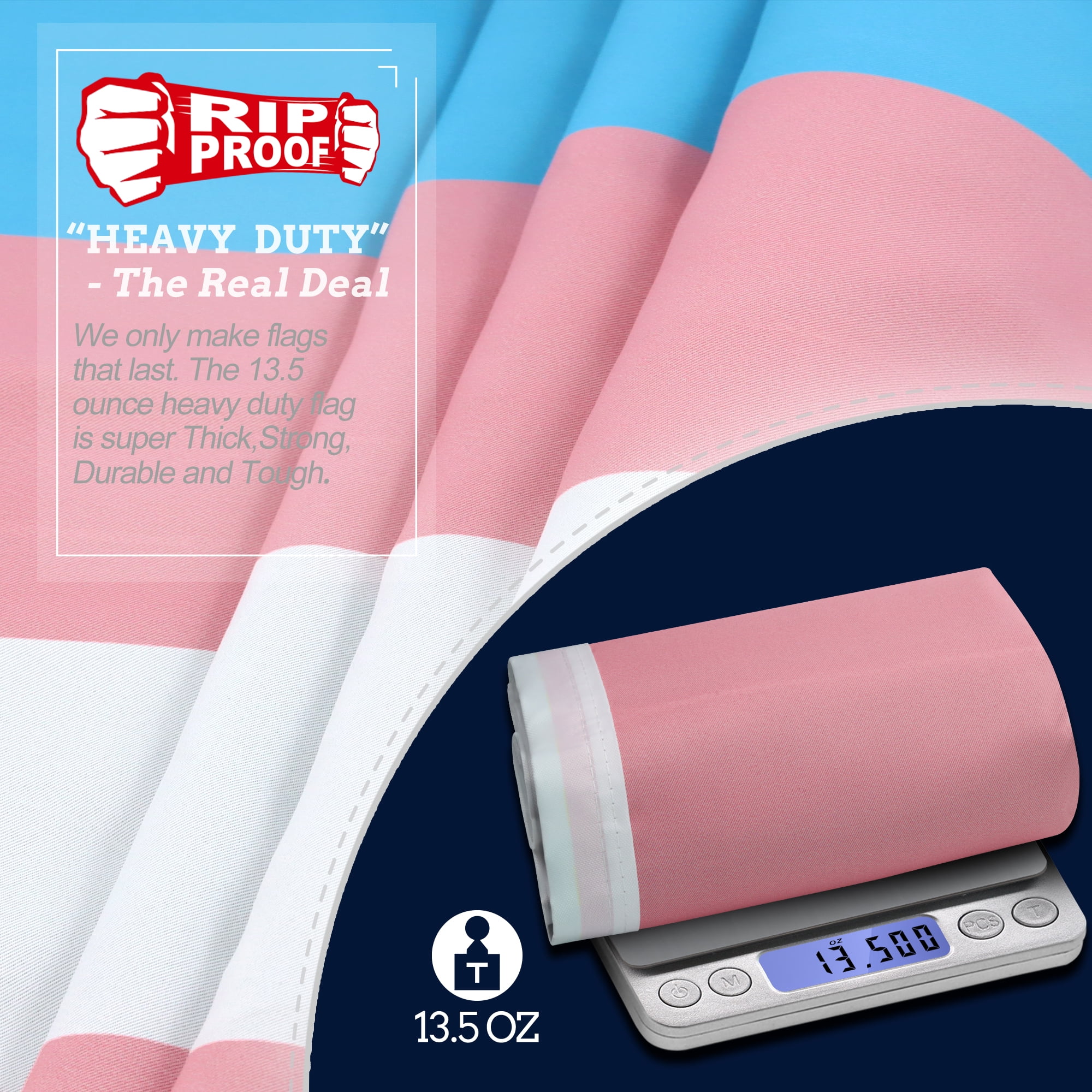 Anley Rip-Proof Technology Double Sided 3-Ply Transgender Flag 3x5 Foot - Pink  Blue Rainbow LGBT Flags 