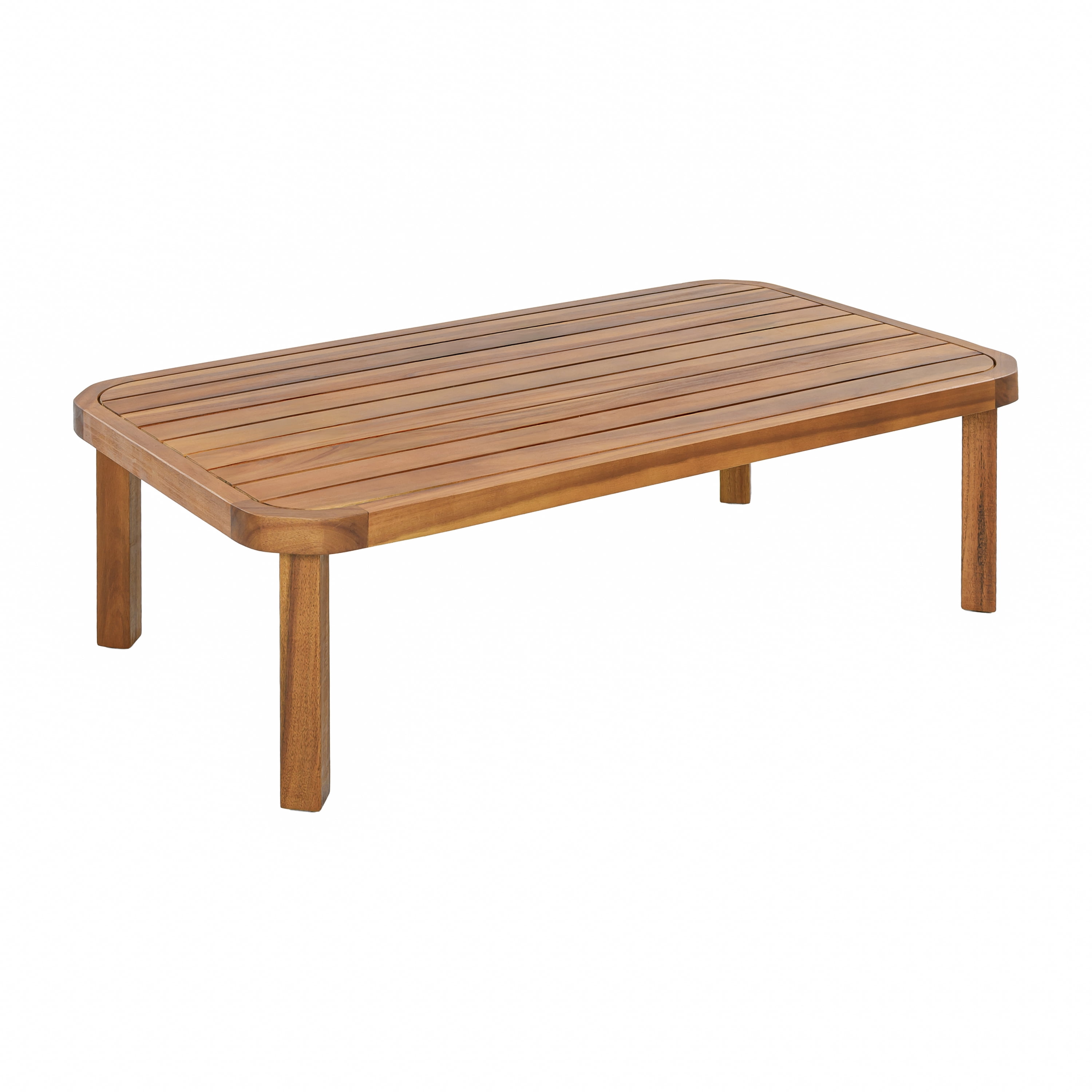 4-Piece Patio Furniture Set with Acacia Wood and Wicker, Outdoor Sectional Sofa and Coffee Table with Soft Cushions for Garden Backyard, 5-Seat, Teak and Cream