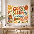 thumbnail image 5 of Retro Typography with Steaming Mug and Books on Cream Background, Cozy Boho for Book Lovers, Decorative Wall Art, Back to School Gift, Tapestry Wall Hanging for Home Library and Dorm, 5 of 7