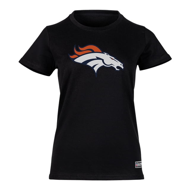 NFL Playera Aficionado Básica Denver Broncos Negro para Mujer, Talla Chica