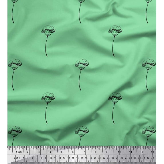 Soimoi Green Moss Georgette Fabric Cotton Ball Leaves Print Fabric by the Yard 44 Inch Wide