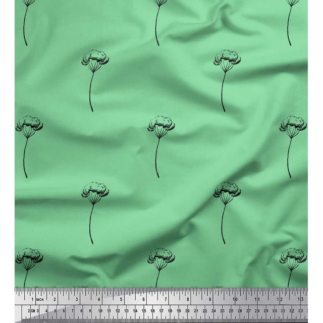 Soimoi Green polyester Crepe Fabric Cotton Ball Leaves Printed Fabric 1 Yard 42 Inch Wide