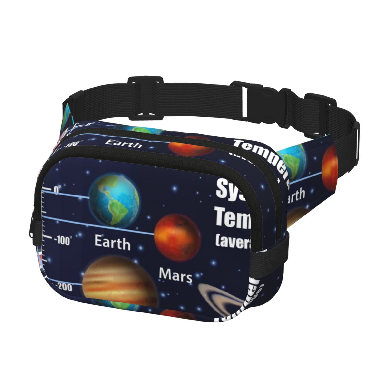 Picia Solar System Print Square Double-Layer Waist Bag Mini Adjustable Waist Belt Bag Exercise Running Travel Hiking