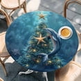 thumbnail image 3 of Christmas Table Cloth, Round Fitted Tablecloths with Elastic Edge, Winter Ocean Pine Tree Starfish Coral Dolphin Wipeable Waterproof Table Cover for Kitchen Wedding 45-54 Inches, 3 of 4